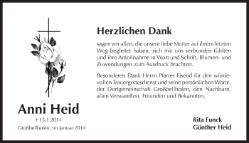 Traueranzeige von Anni Heid von Pegnitz-Zeitung